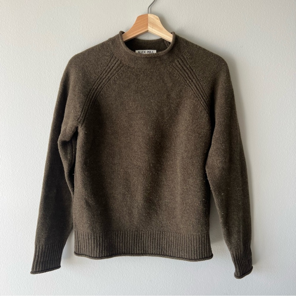 Alex Mill Freja Roll Neck Merino Wool Sweater in Moss Green
